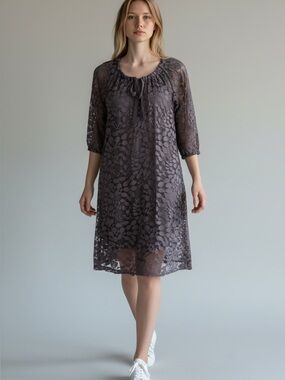Garnet Hill Gray Leaves Lace Dress Size 6